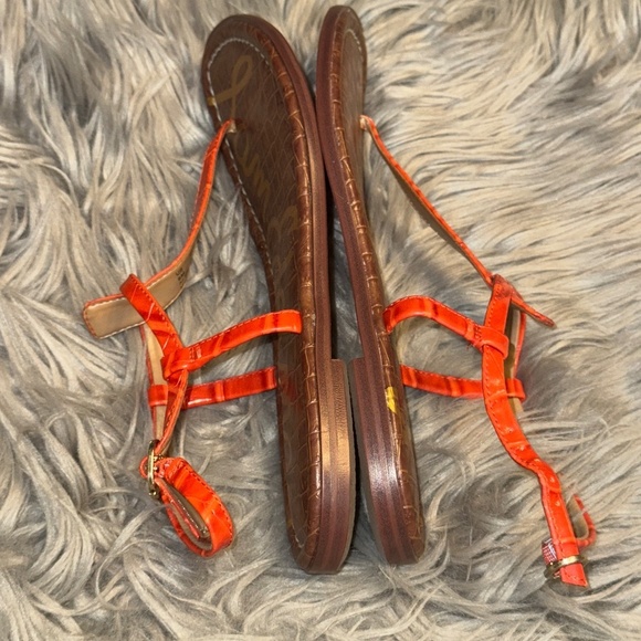 EUC Sam Edelman Gigi Orange Coral Croc Embossed Thong Sandal Flats Size 8 - Picture 5 of 8
